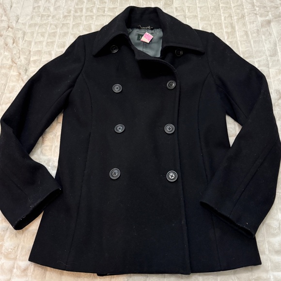 J Crew Small Black Melvin Wool Blend Pea Coat Peacoat Classic Preppy Vintage Y2K - Picture 3 of 7